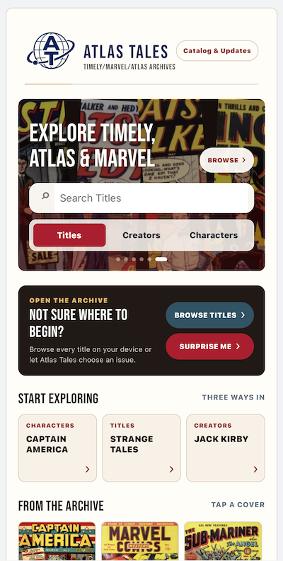 Atlas Tales app home screen on iPhone